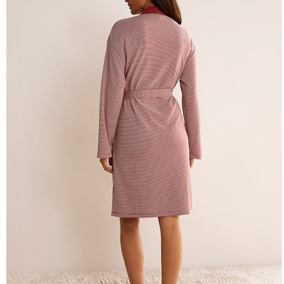 Eco-friendly burgundy and ecru stripes double-faced robe NWT - Picture 2 of 11